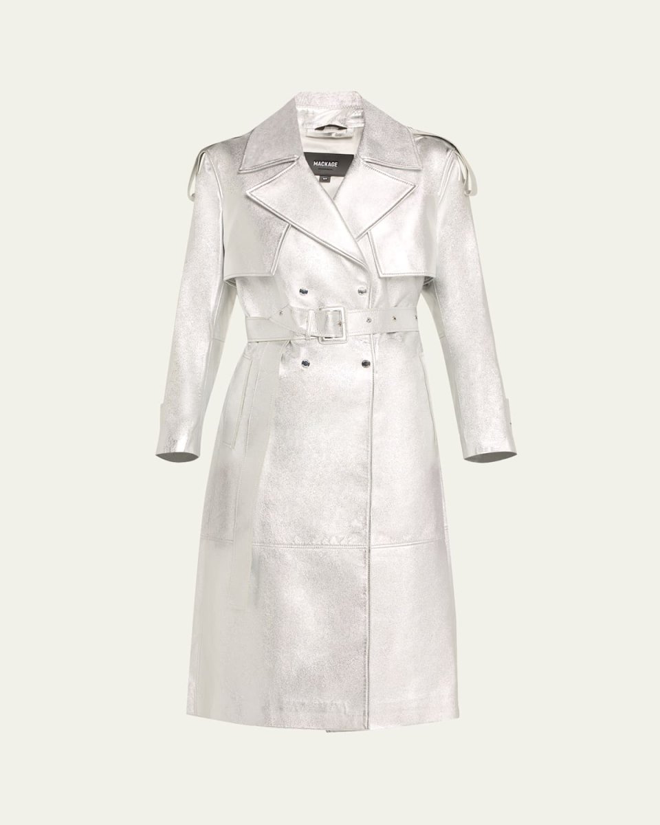 Metallic Leather Trench Coat